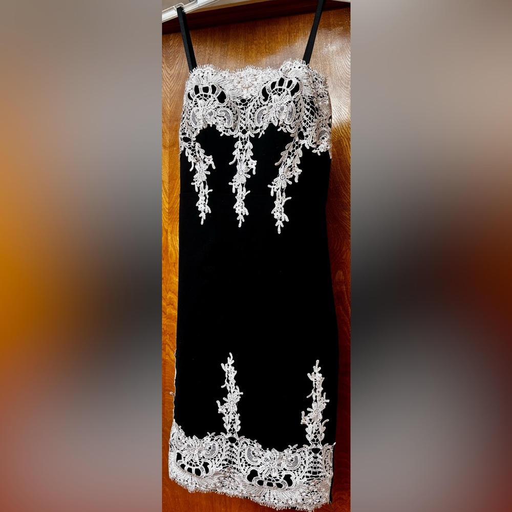Black Slip Dress with White Lace Trim